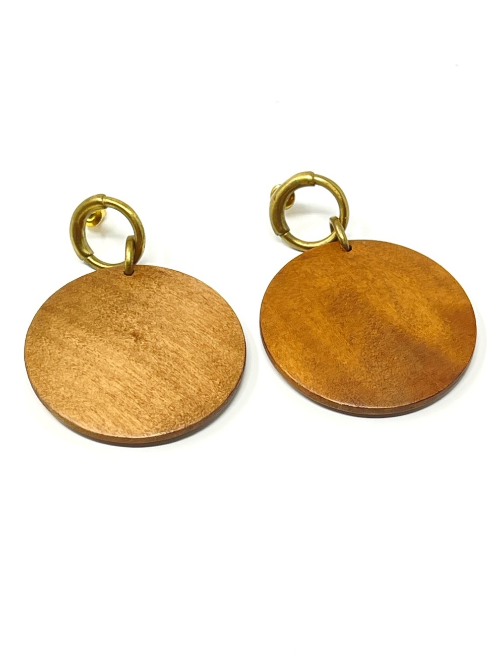 New Anthropologie Wood Gold Disc Earrings